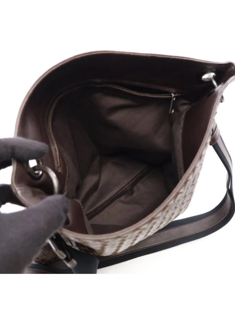 Bottega Veneta Shoulder Bag Intrecciato Dark Brown Black Leather